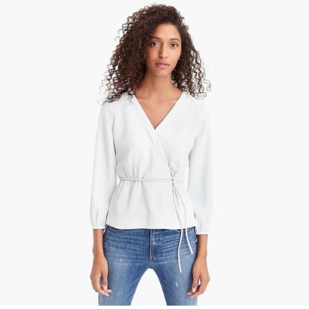 J Crew White Blouse Top Crepe Front Tie